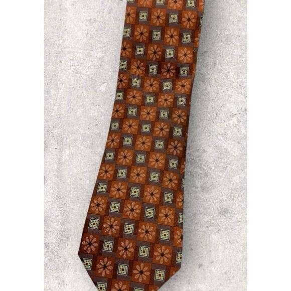 ERMENEGILDO ZEGNA Silk Tie ITALY Brown Orange Geometric Floral W:3.6" EUC - Picture 7 of 7
